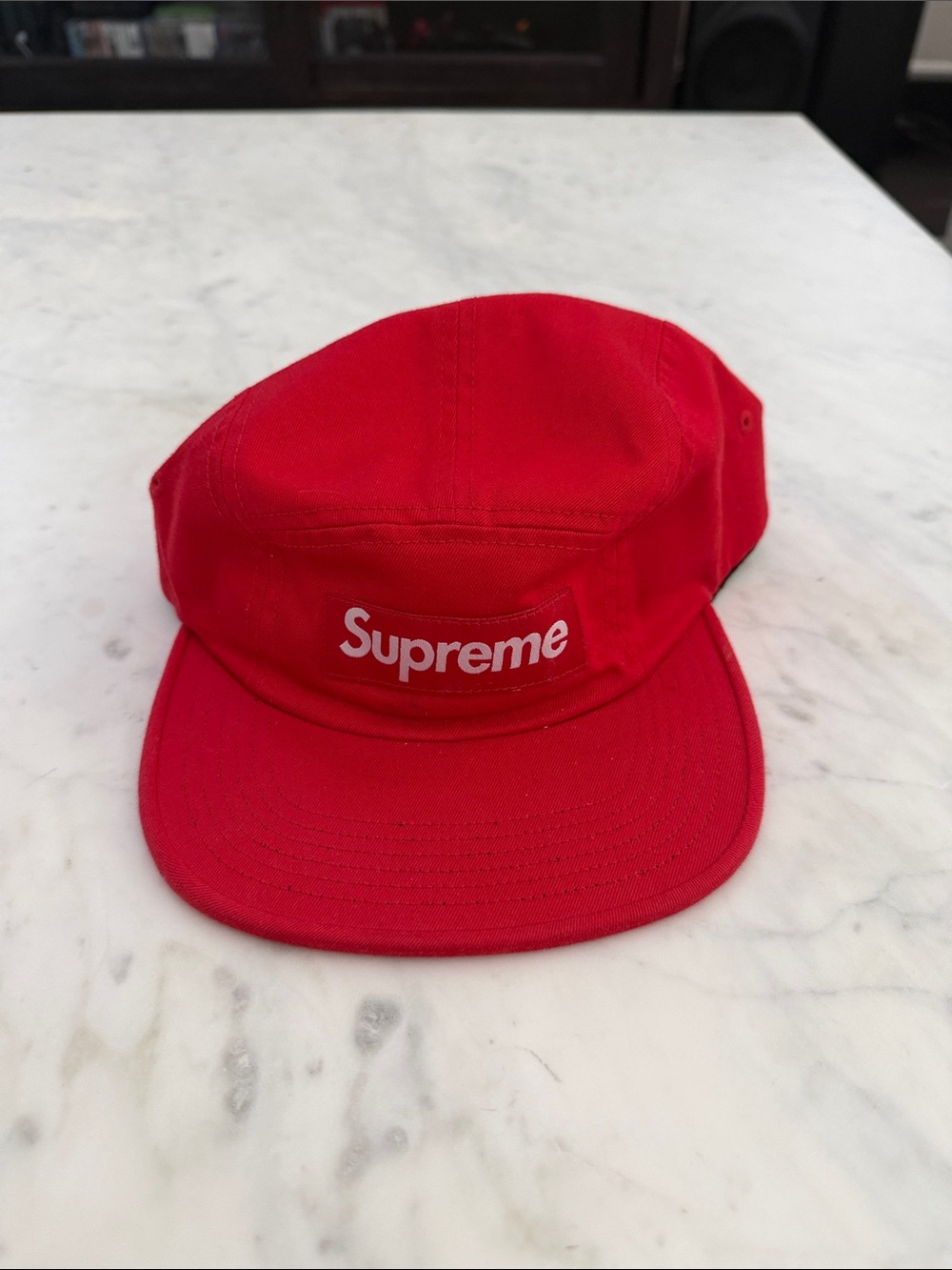 Supreme Red Camp Cap with White Logo